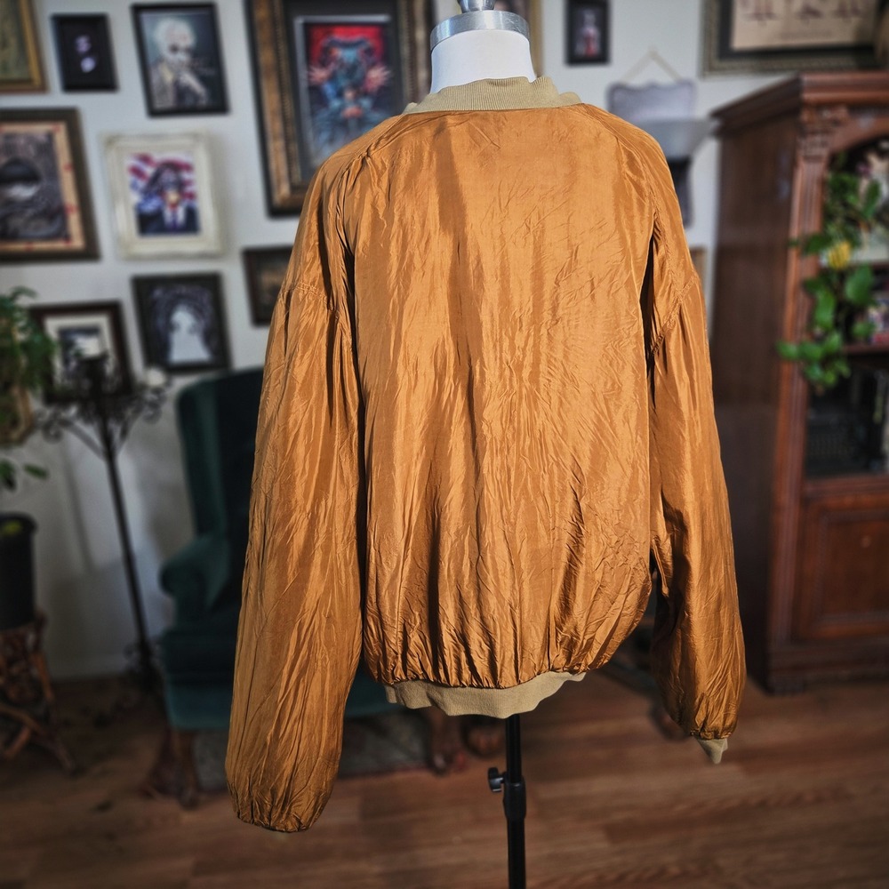 Vintage Y2K Silk Club Men 100% Silk Reversible Quilted Bomber Jacket Bronze XL - Picture 3 of 8